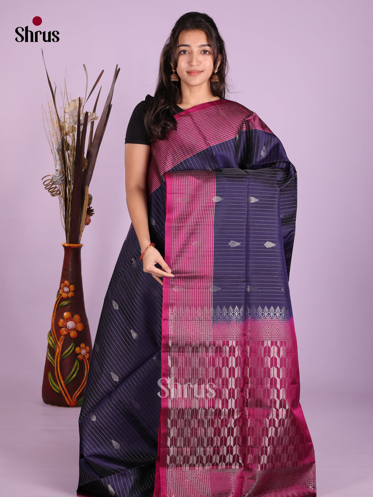 Blue & Maroon - Softsilk-halfpure Saree