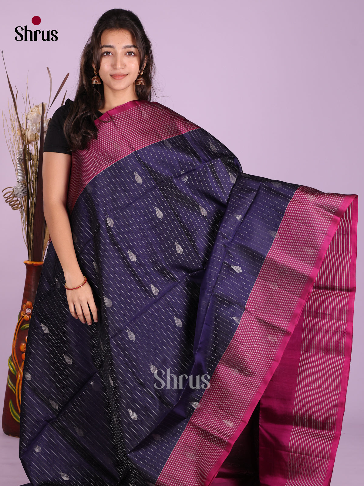 Blue & Maroon - Softsilk-halfpure Saree