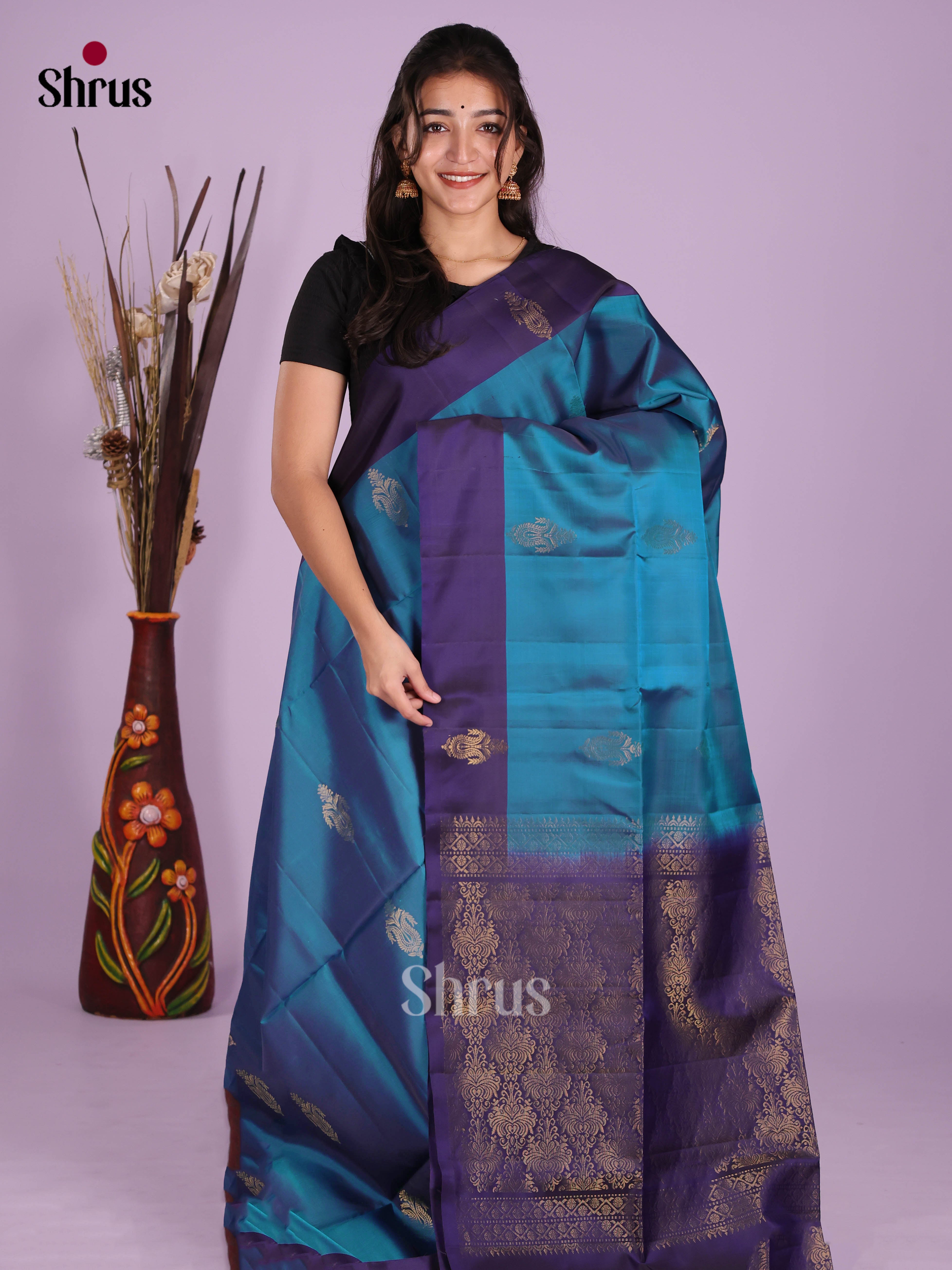 Blue & Navy Blue - Softsilk-halfpure Saree