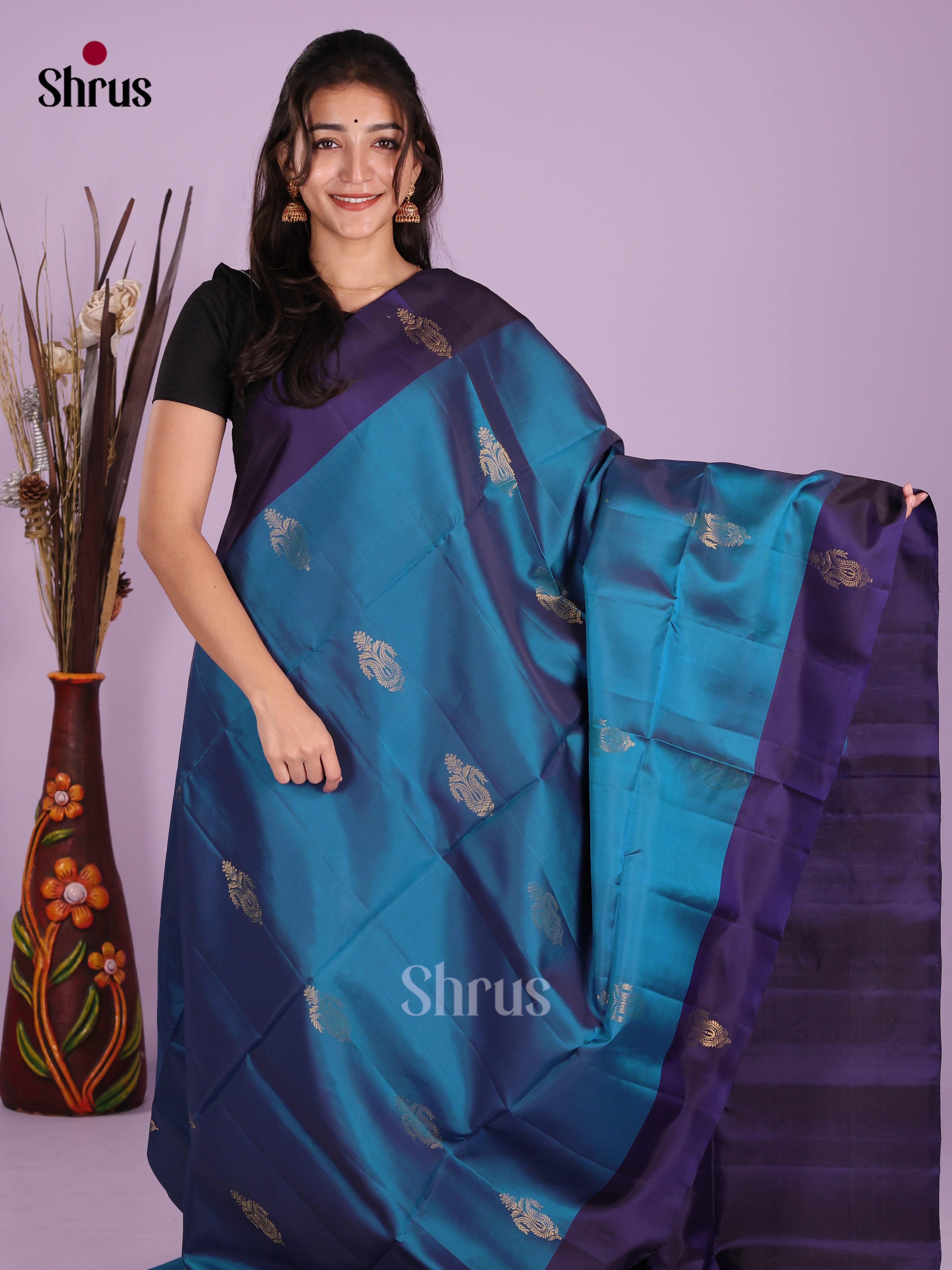 Blue & Navy Blue - Softsilk-halfpure Saree