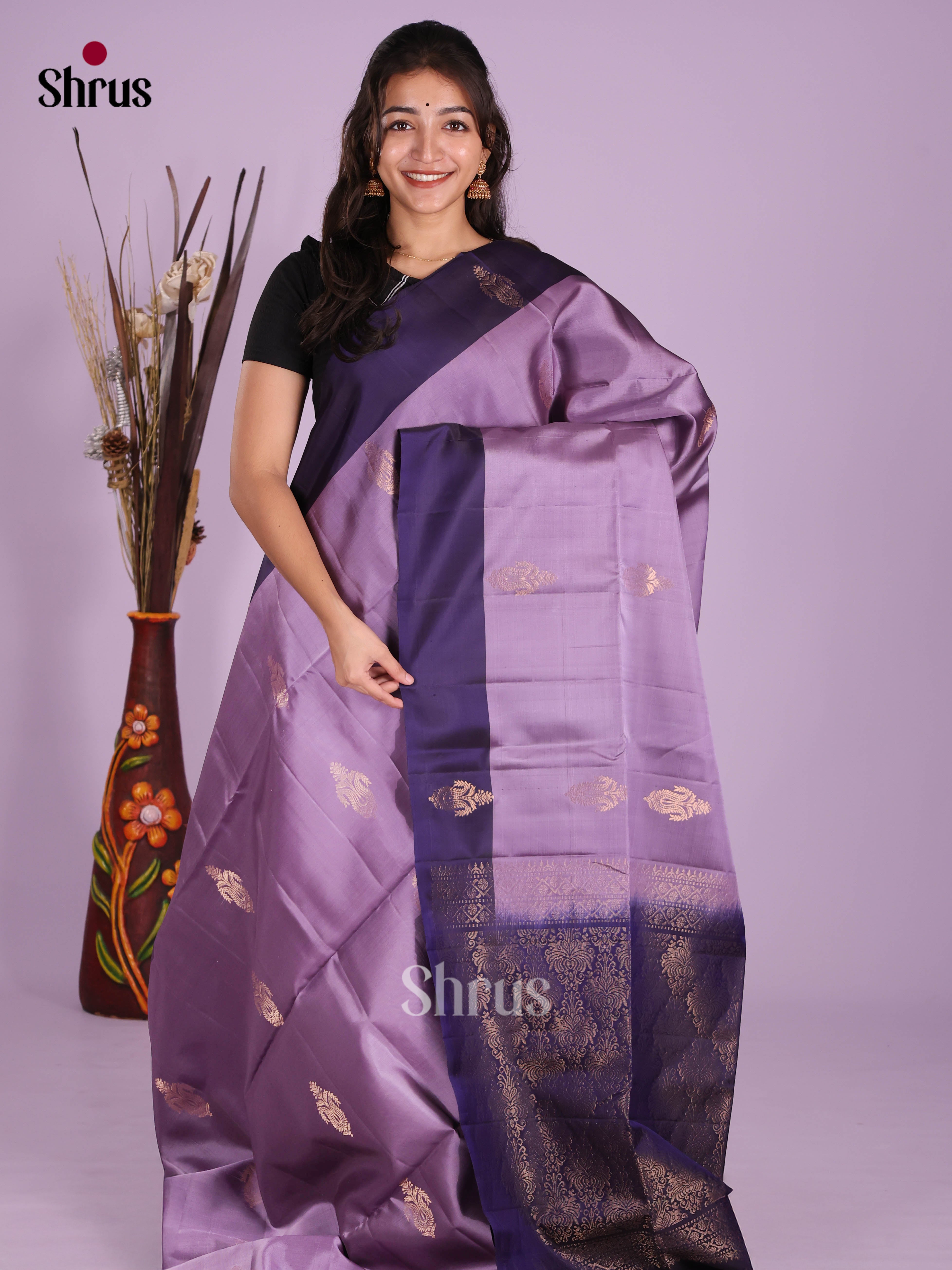 Lavender & Blue - Softsilk-halfpure Saree - Shop on Shrus.com