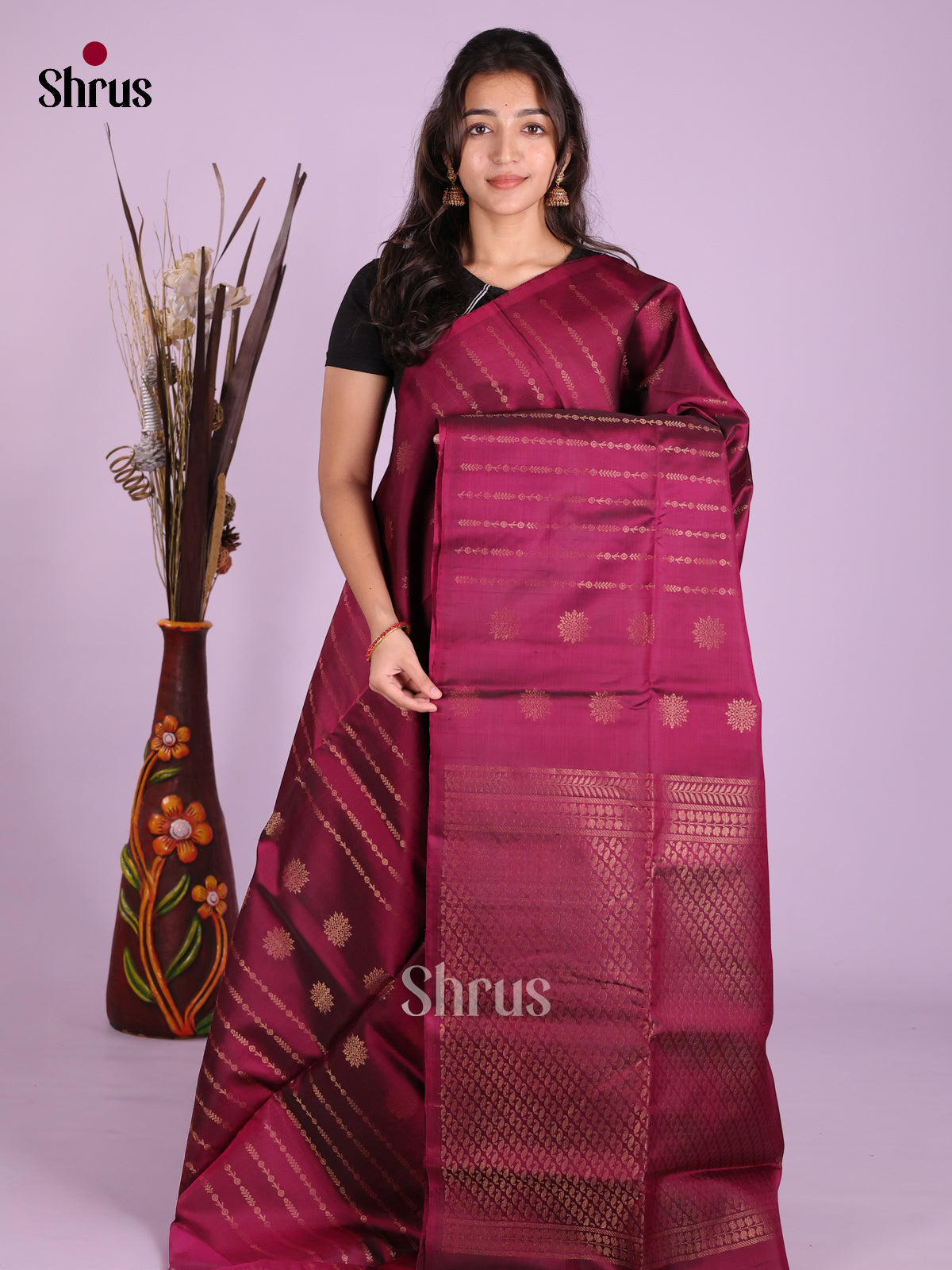 Maroon - Softsilk-halfpure Saree - Shop on Shrus.com