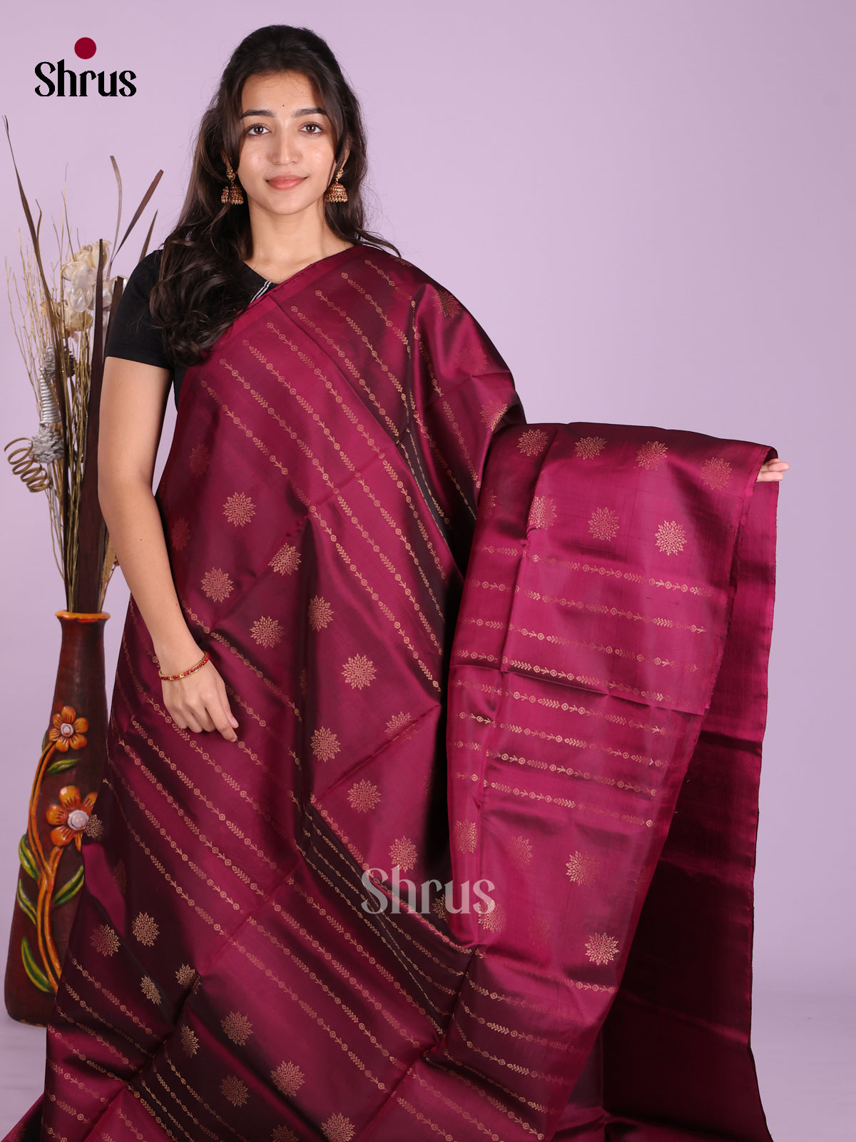Maroon - Softsilk-halfpure Saree - Shop on Shrus.com