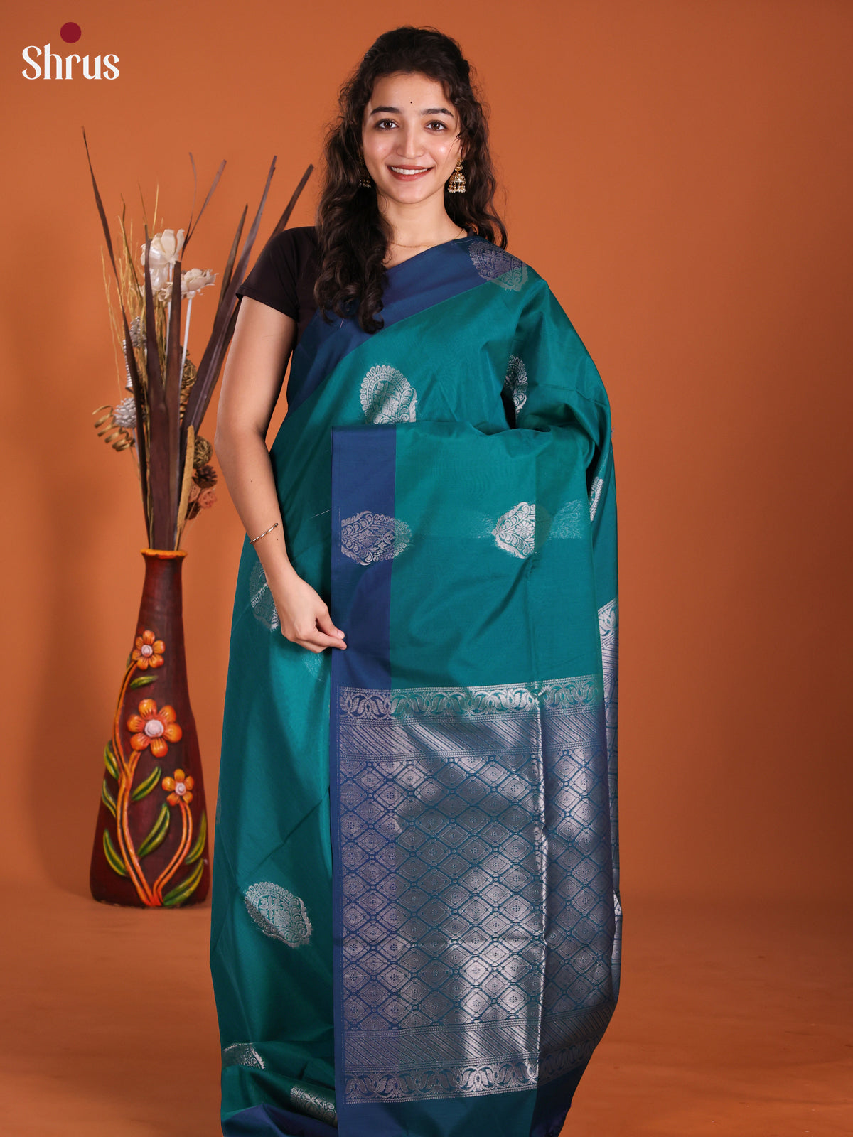 Green  & Blue- Semi Silkcotton Saree-DKS11310