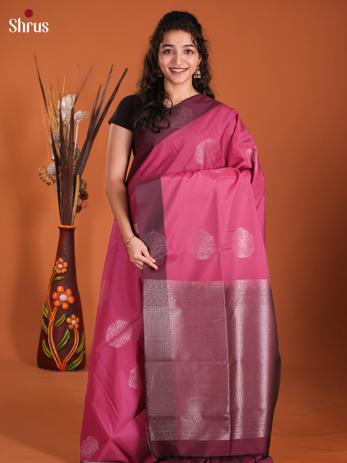 Pink & Maroon - Semi Silkcotton Saree- DKS11326