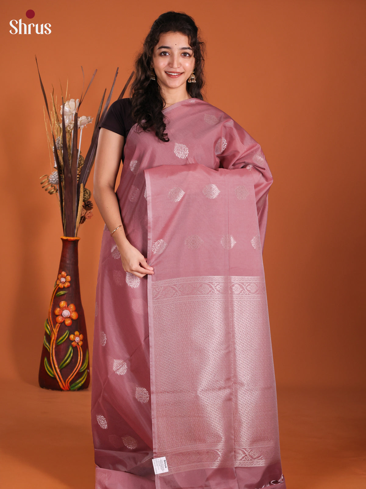Dusty Pink- Semi Silkcotton Saree -DKS11378 - Shop on Shrus.com