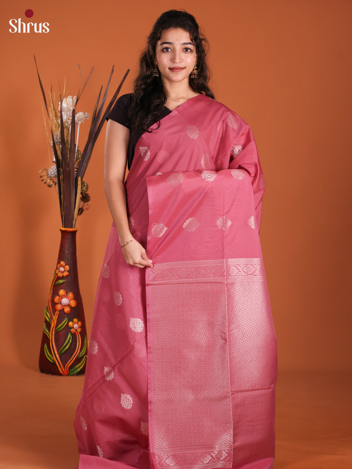 Pink- Semi Silkcotton Saree -DKS11383 - Shop on Shrus.com