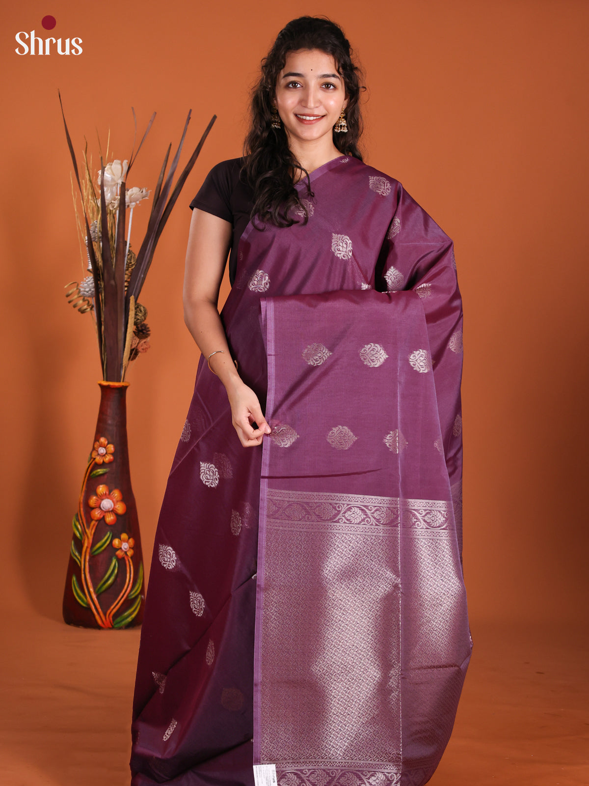 Dark Purple- Semi Silkcotton Saree- DKS11386 - Shop on Shrus.com