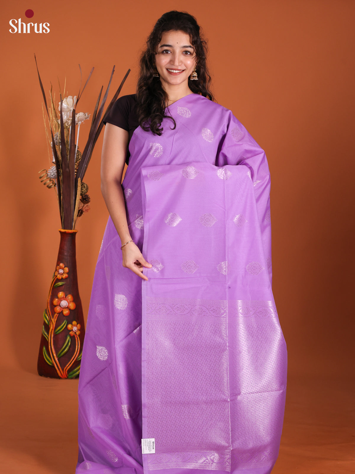 Purple - Semi Silkcotton Saree - DKS11389 - Shop on Shrus.com