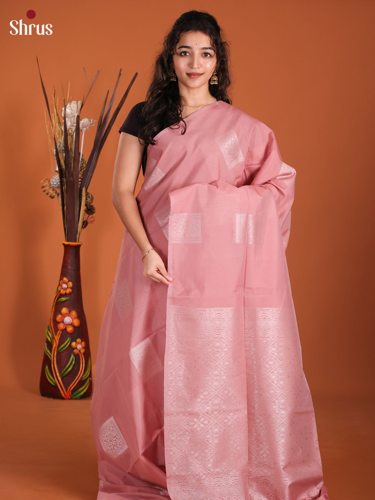Dusty Pink - Semi Silkcotton Saree-DKS11393 - Shop on Shrus.com