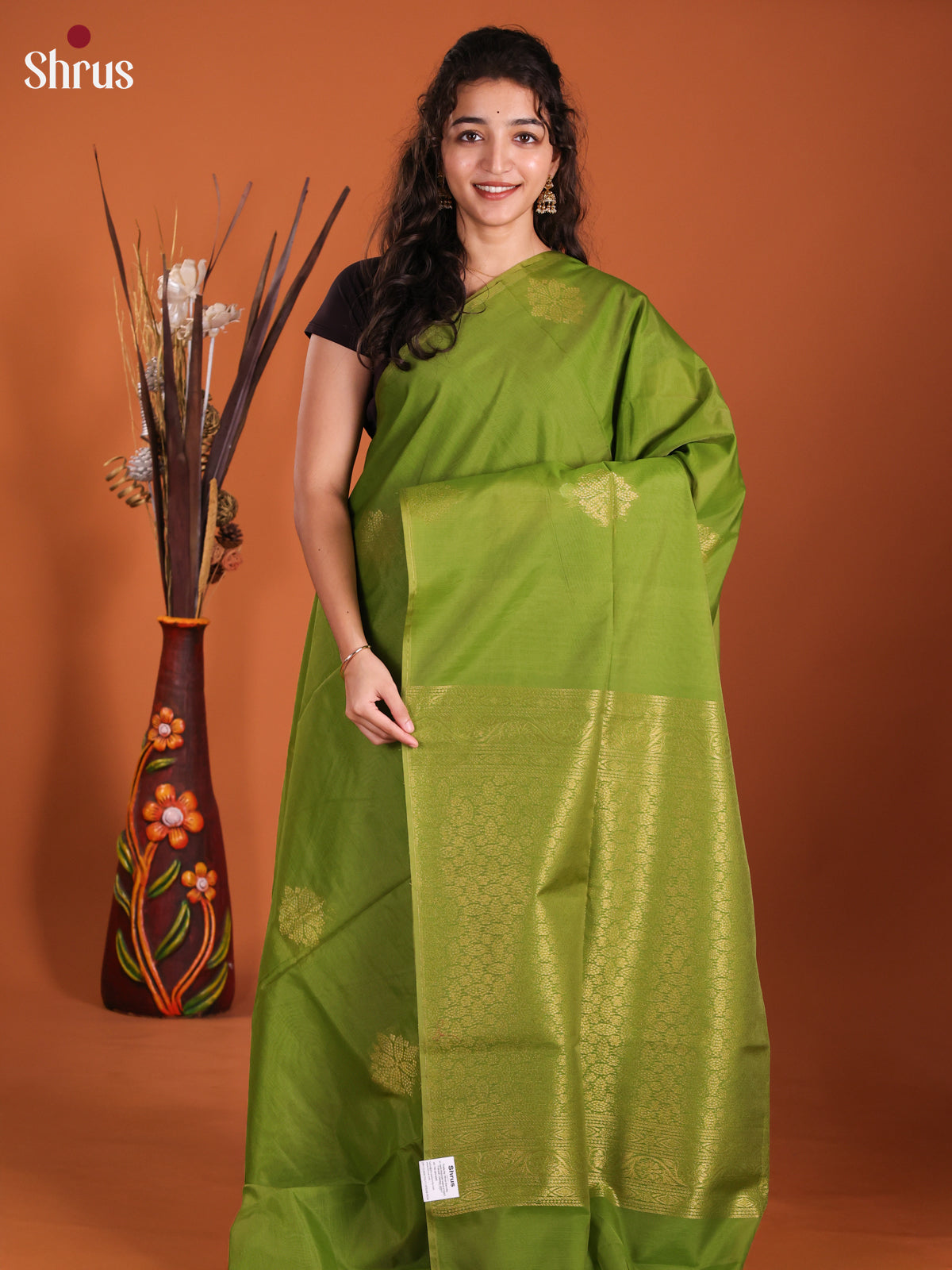 Light green  - Semi Silkcotton Saree- DKS11400 - Shop on Shrus.com