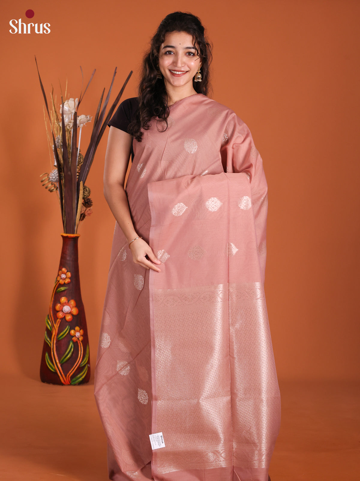 Dusty brown- Semi Silkcotton Saree - DKS11407 - Shop on Shrus.com