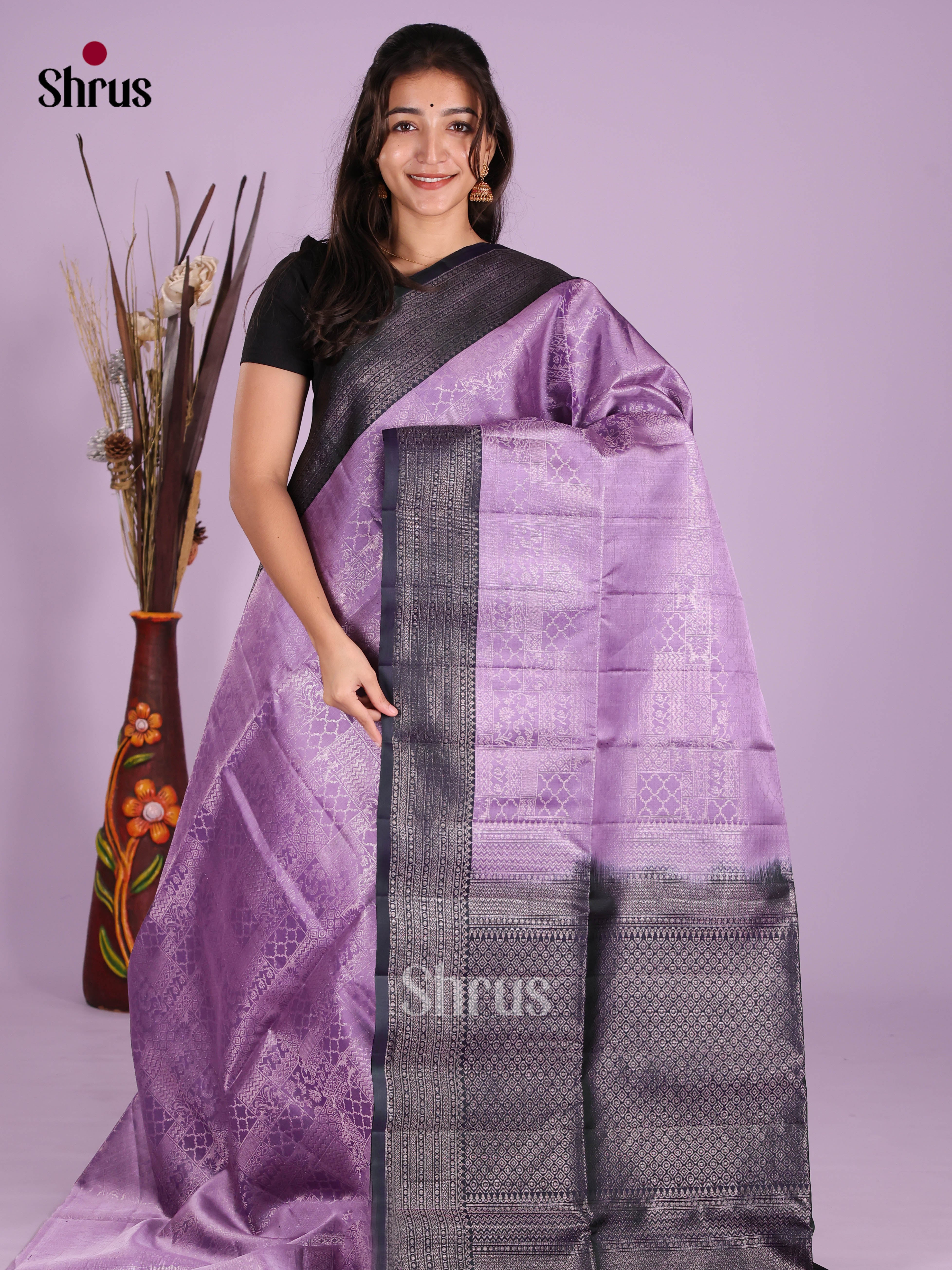 Gorgeous Purple & Blue Soft Silk Saree with zari brocade & Rich zari border