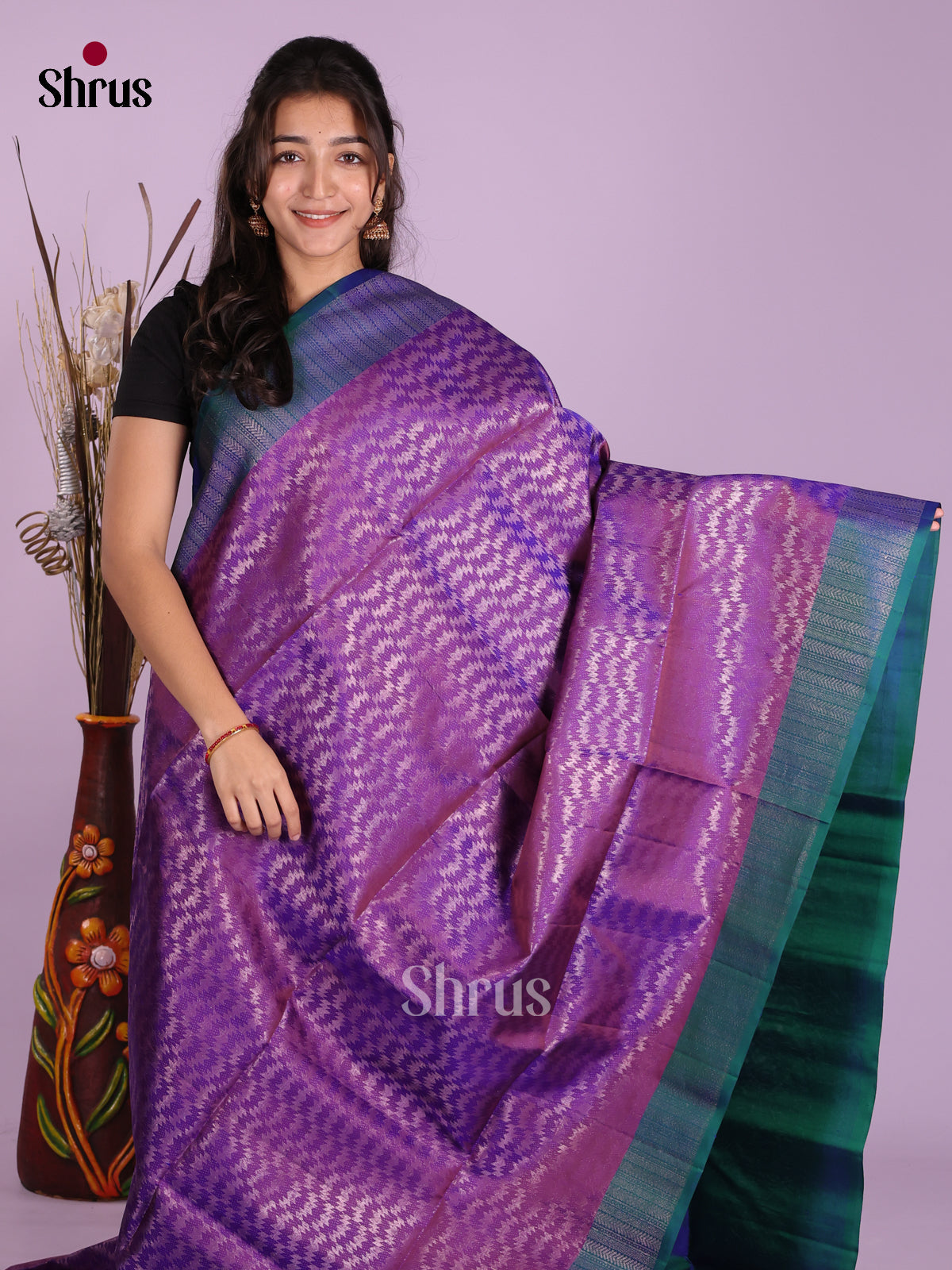 Radiant Purple & Blue Soft Silk Saree with rich zari woven brocade