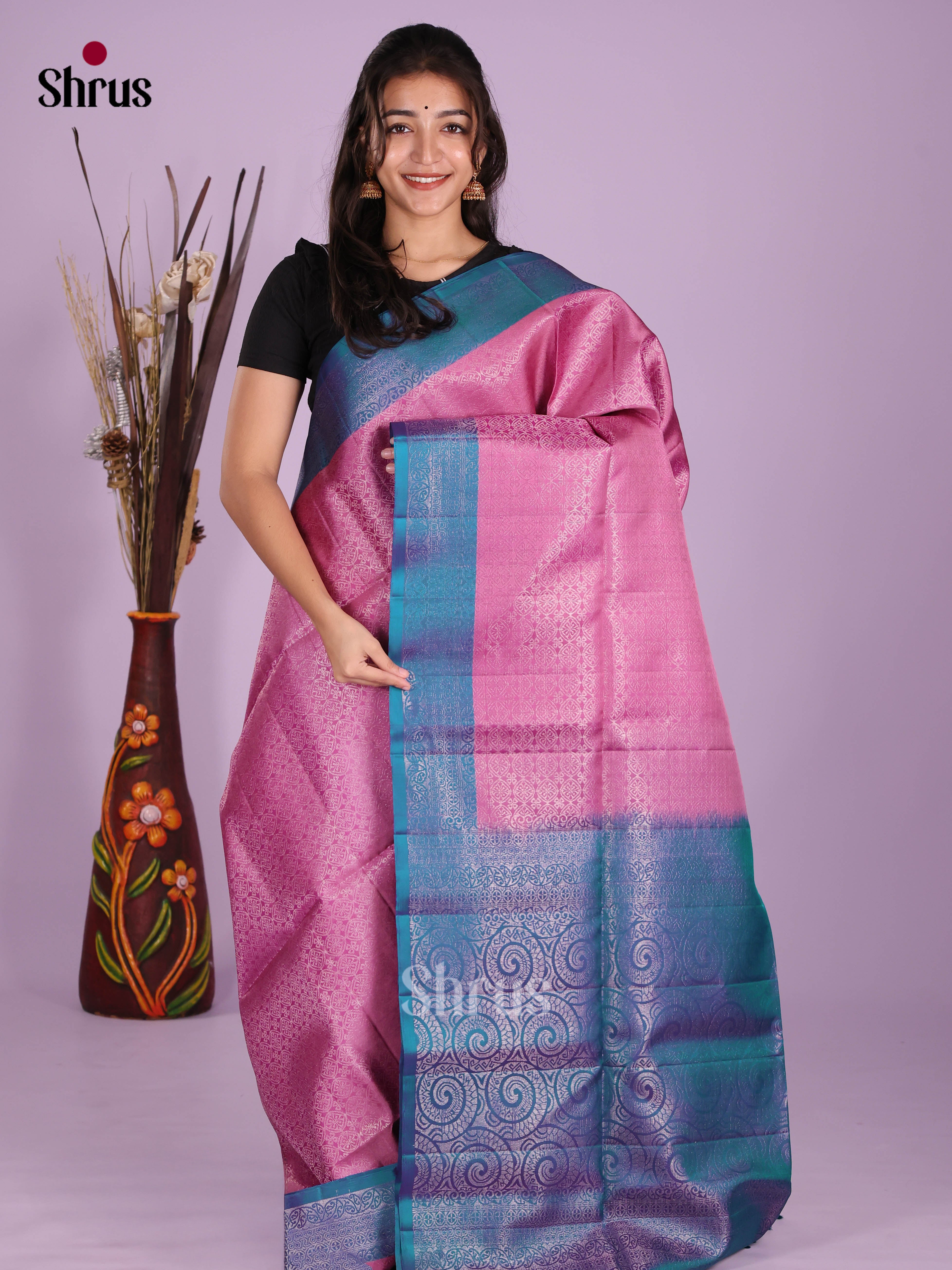 Shimmery Pink Soft Silk Saree zari woven brocade body & Pallu