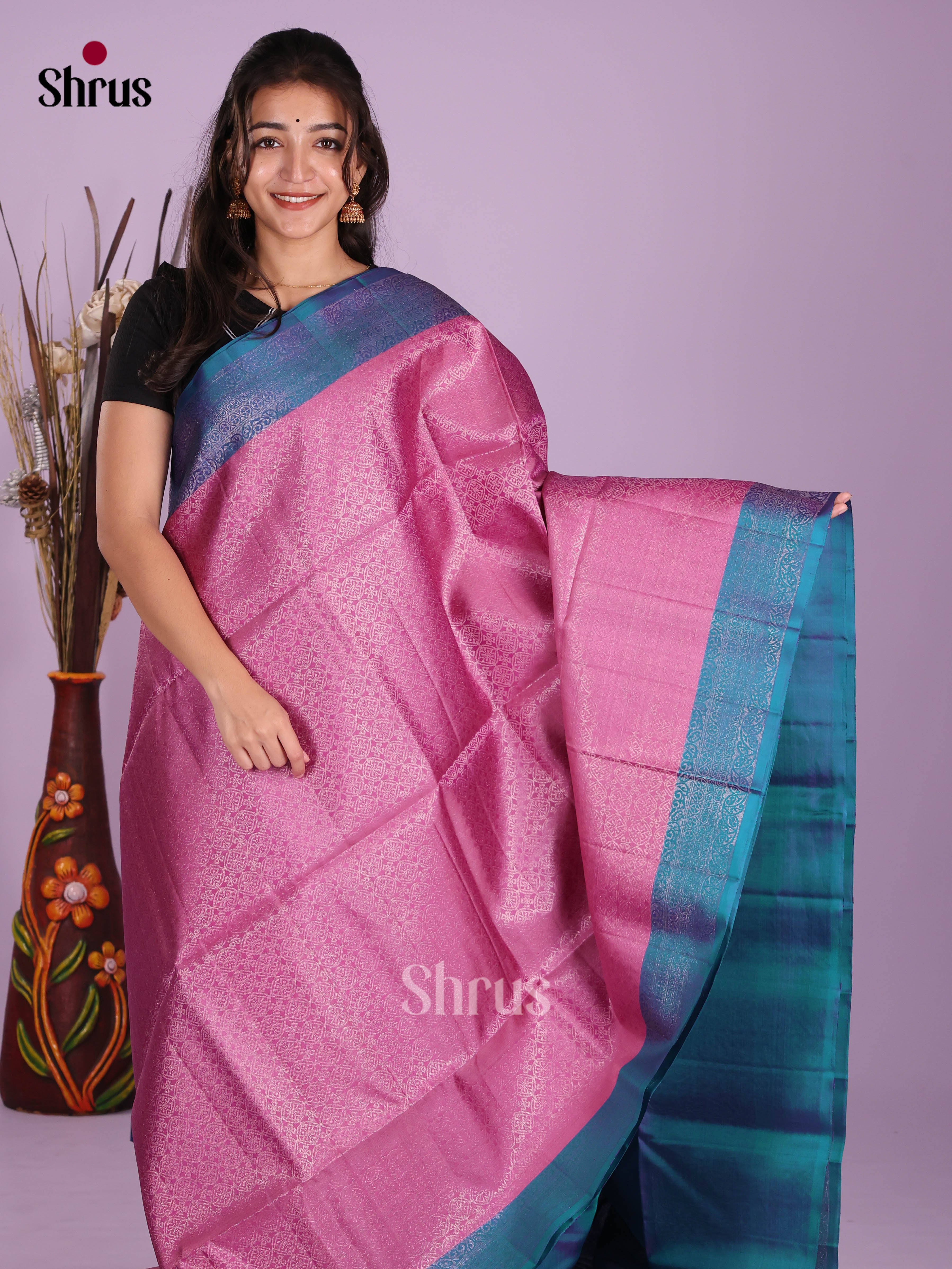 Shimmery Pink Soft Silk Saree zari woven brocade body & Pallu