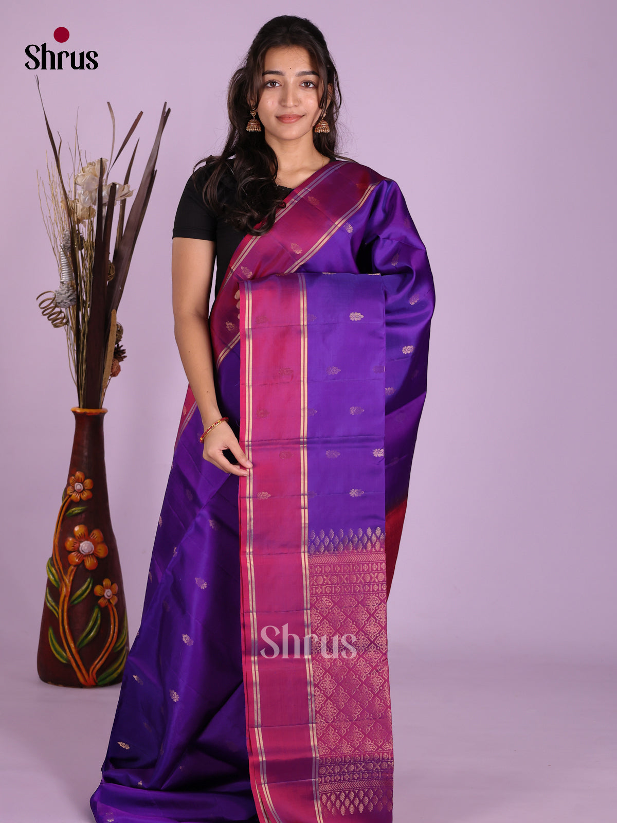 Blue & Purple- Softsilk-halfpure Saree