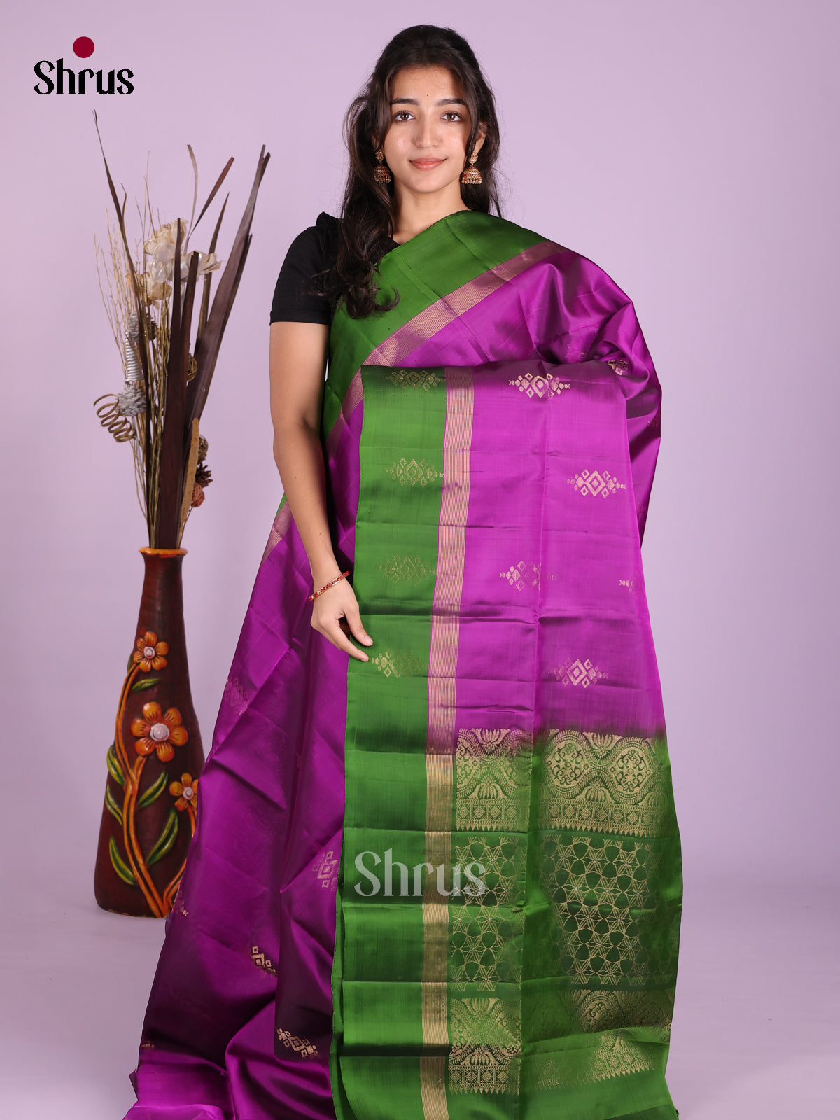 Majenta & Green - Softsilk-halfpure Saree - Shop on Shrus.com