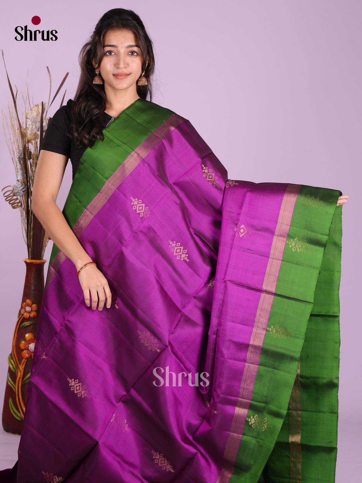 Majenta & Green - Softsilk-halfpure Saree - Shop on Shrus.com