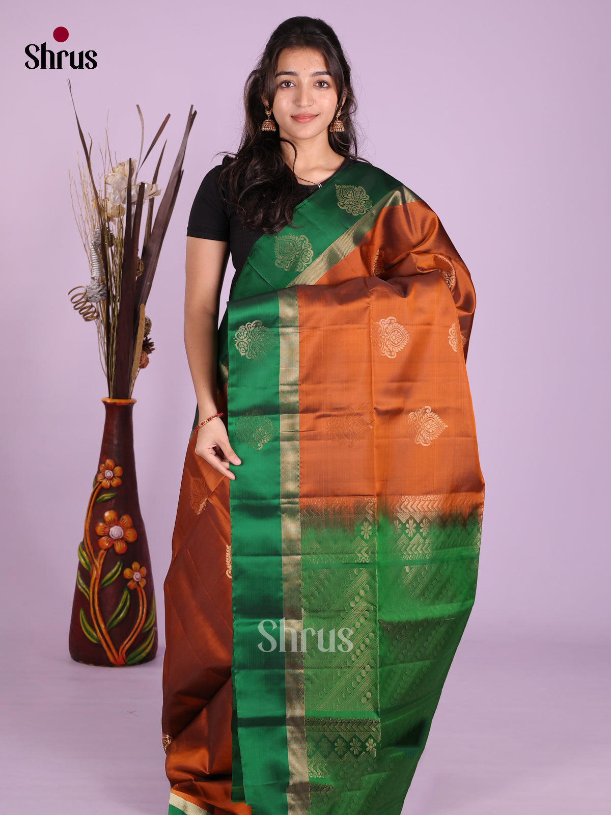 Rust & Green - Softsilk-halfpure Saree