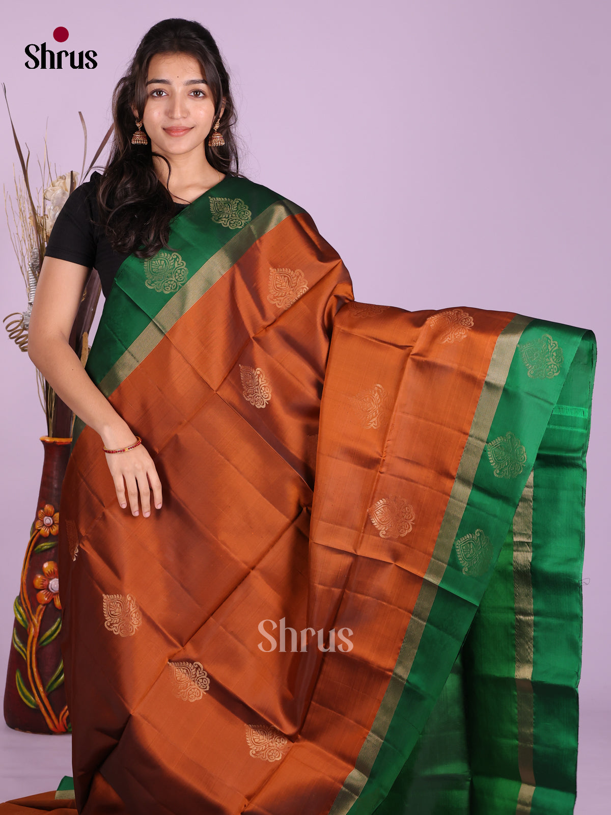 Rust & Green - Softsilk-halfpure Saree