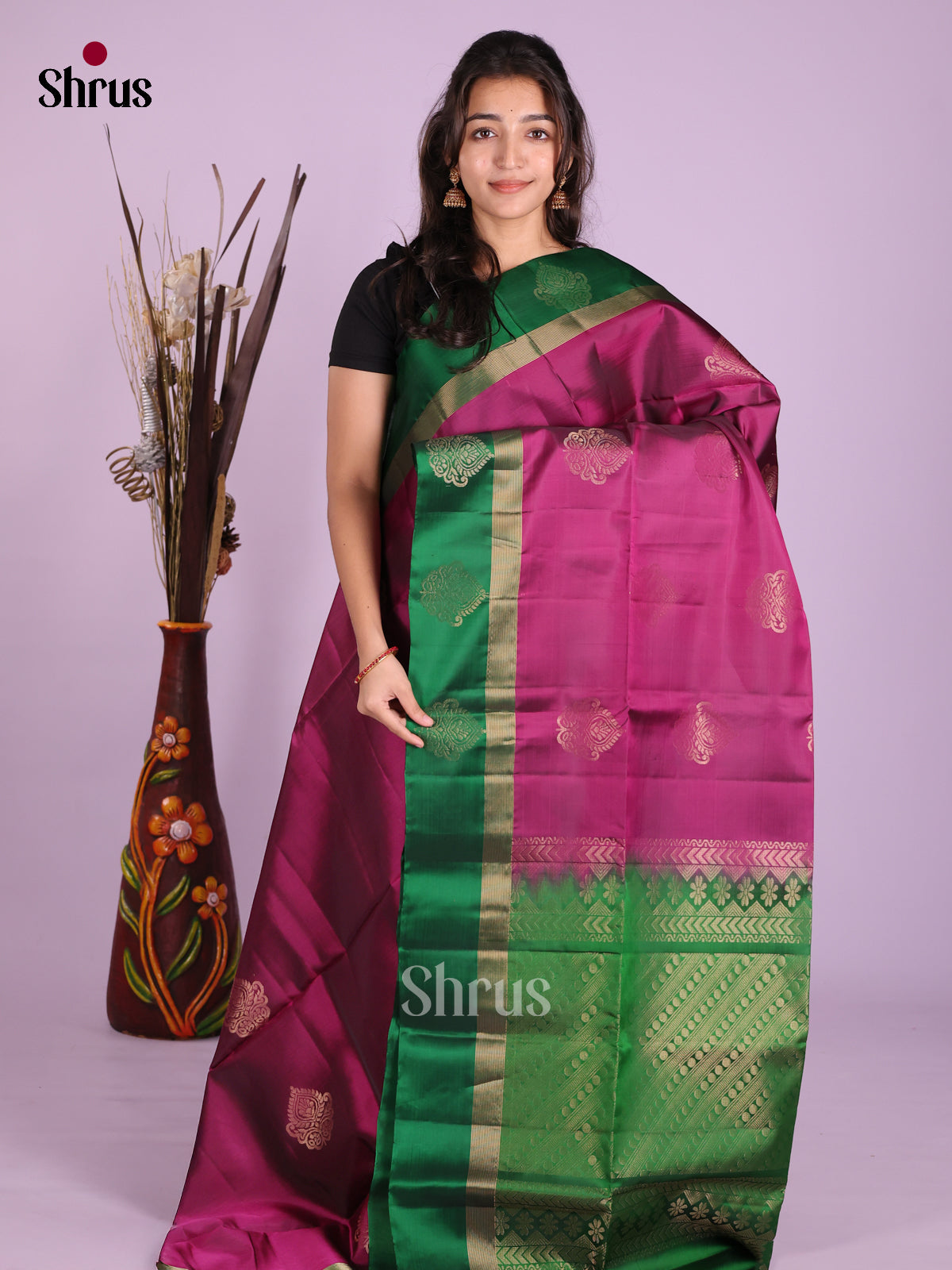 Purple & Green - Softsilk-halfpure Saree