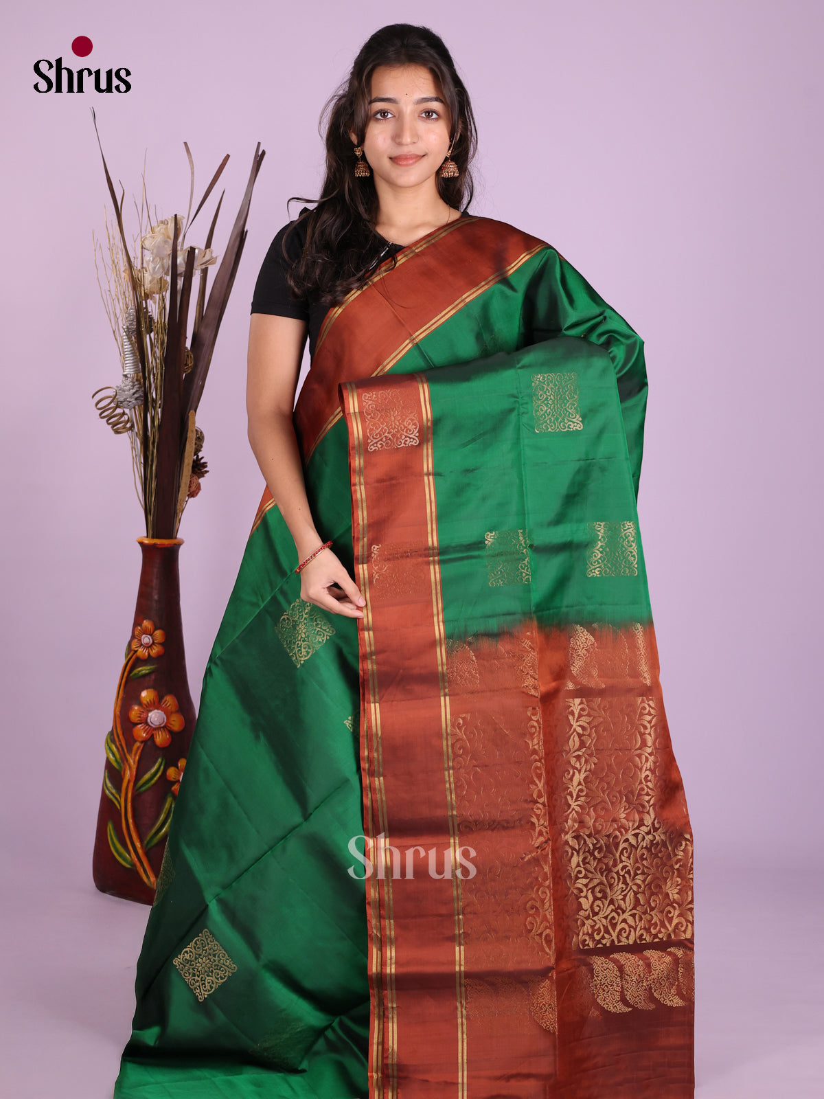 Green & Brown - Softsilk-halfpure Saree