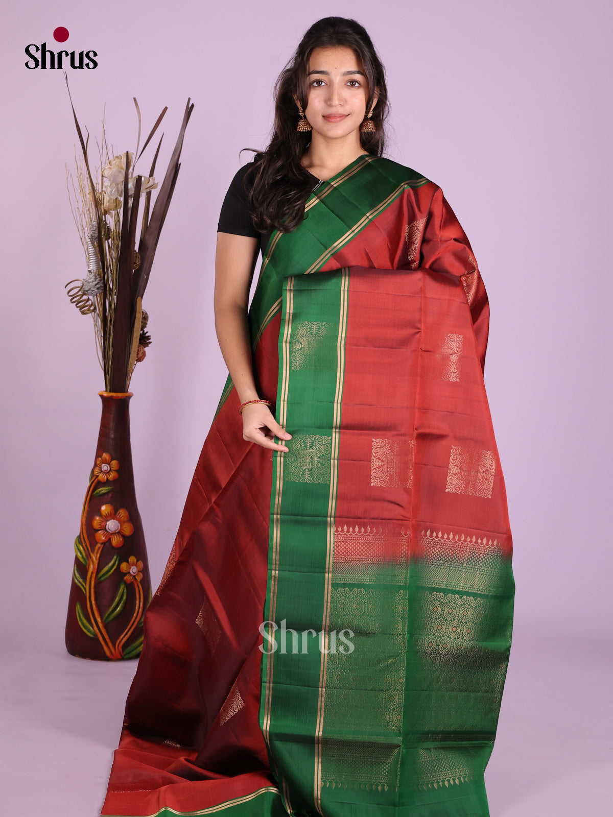 Maroon & Green - Softsilk-halfpure Saree