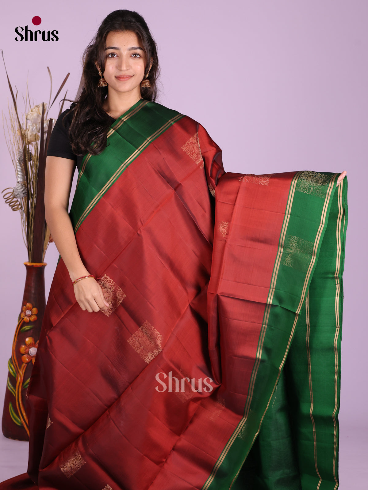 Maroon & Green - Softsilk-halfpure Saree
