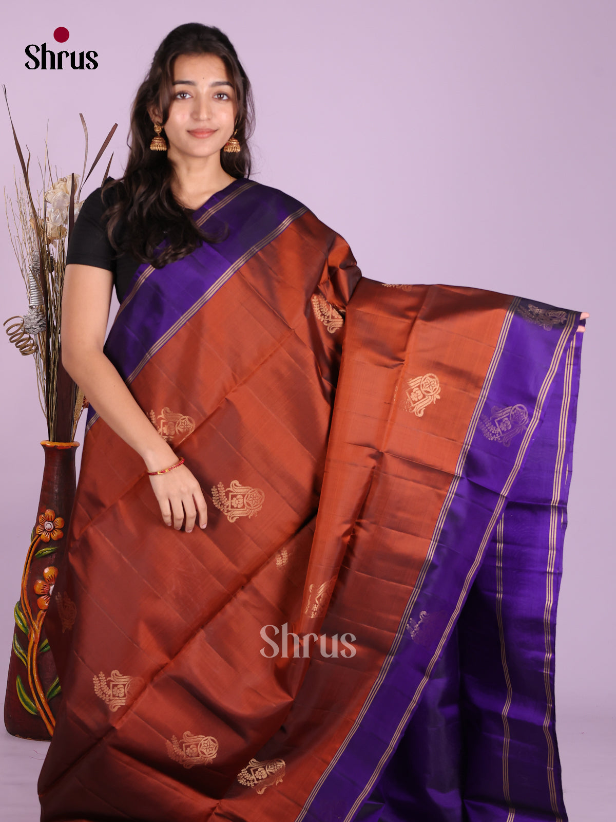 Rust & Blue- Softsilk-halfpure Saree