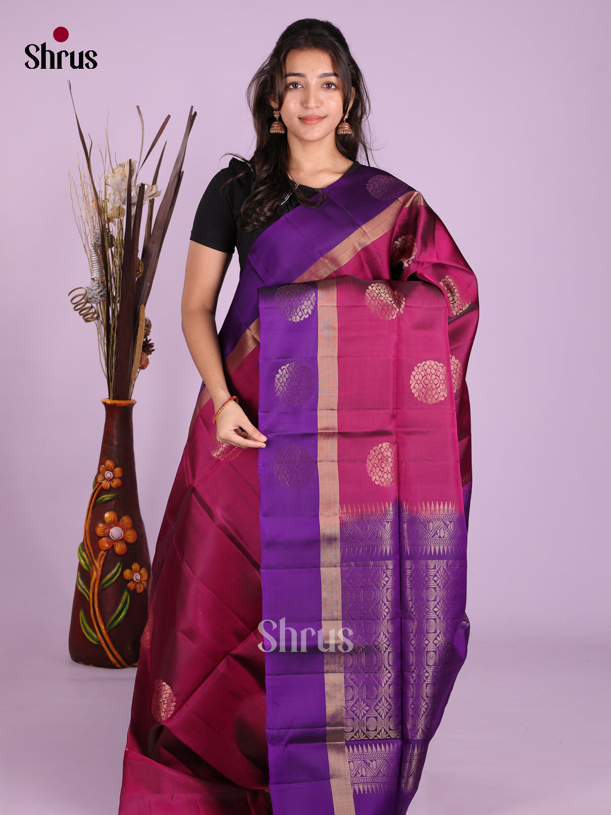 Wine & Purple- Softsilk-halfpure Saree
