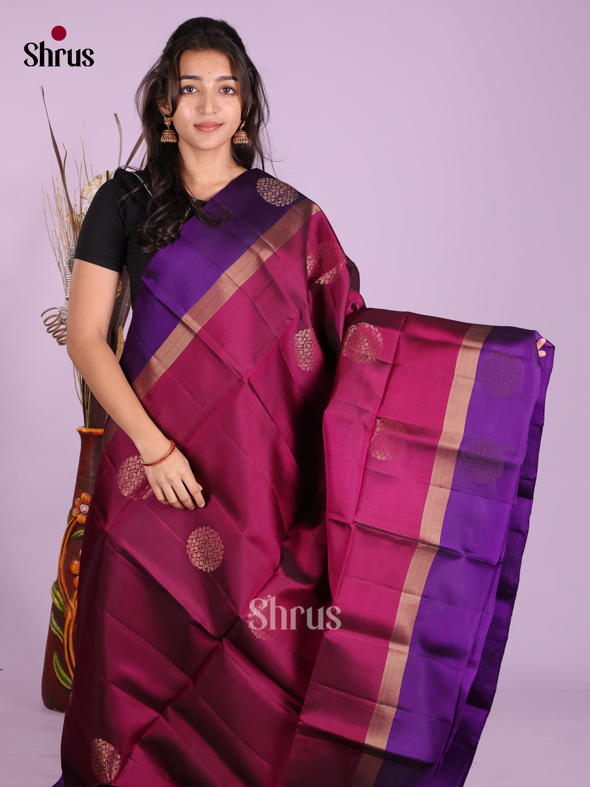 Wine & Purple- Softsilk-halfpure Saree