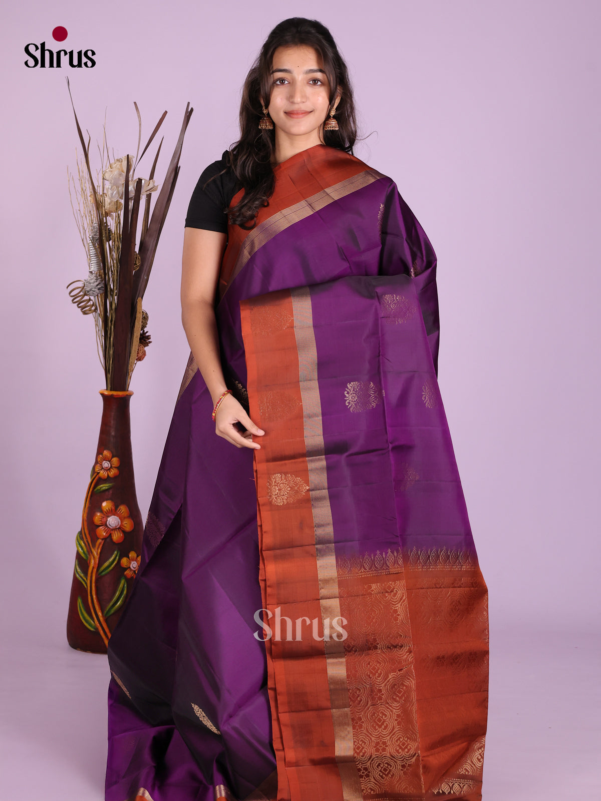 violet & Rust- Softsilk-halfpure Saree - Shop on Shrus.com