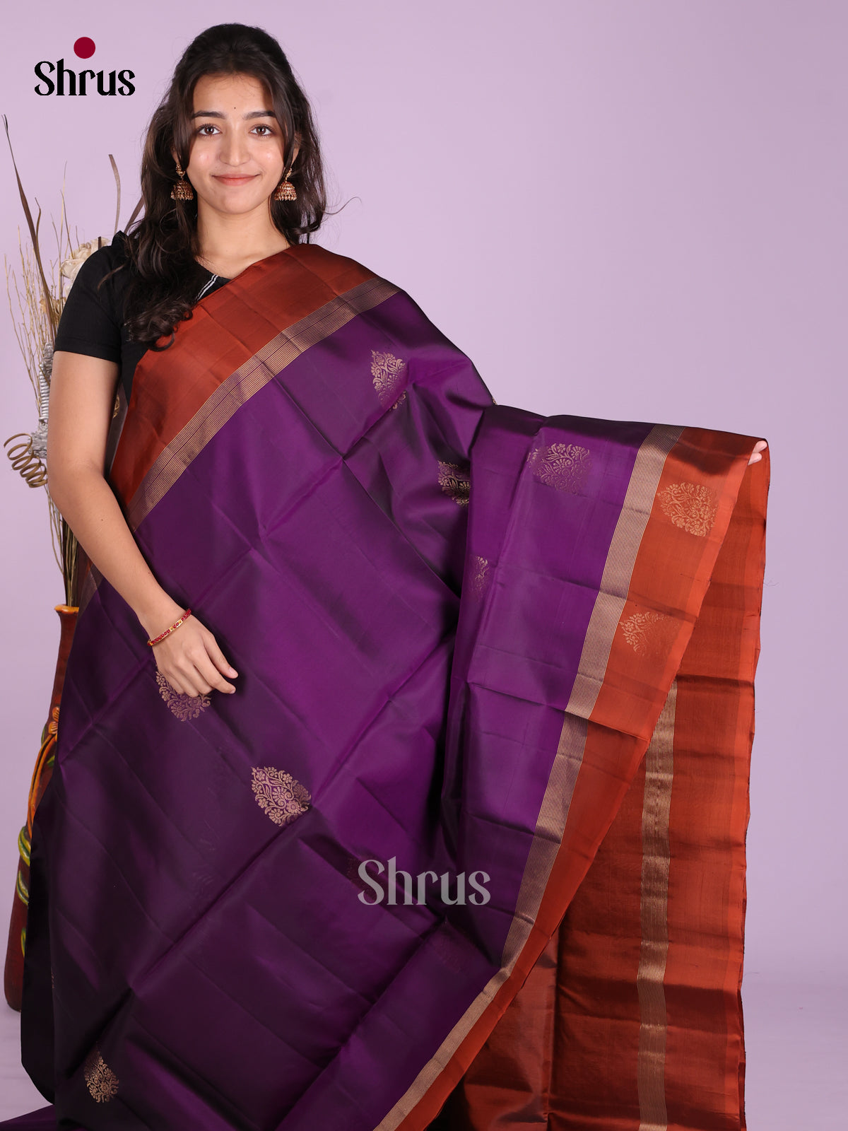 violet & Rust- Softsilk-halfpure Saree - Shop on Shrus.com