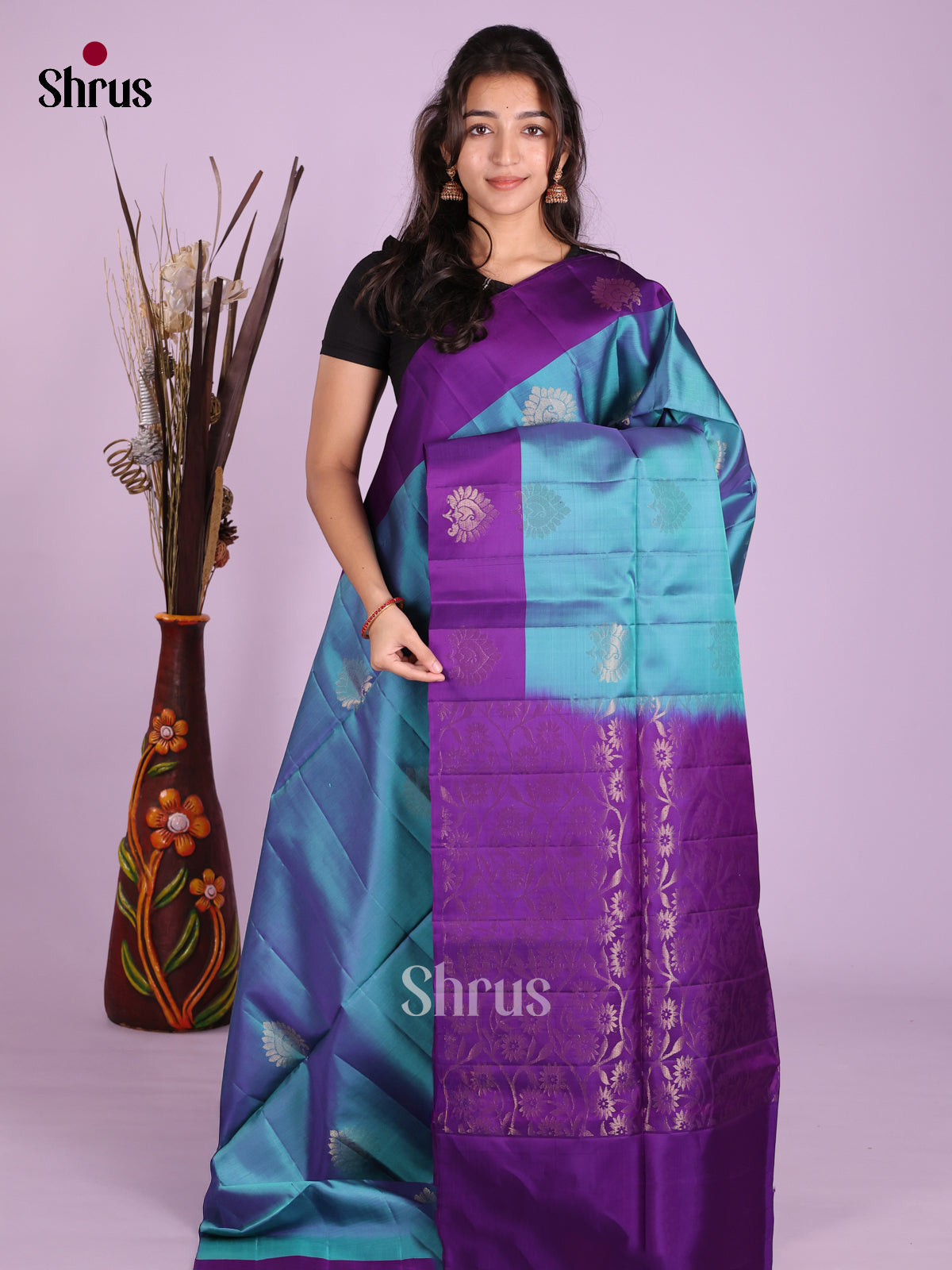 Blue & Purple - Softsilk-halfpure Saree