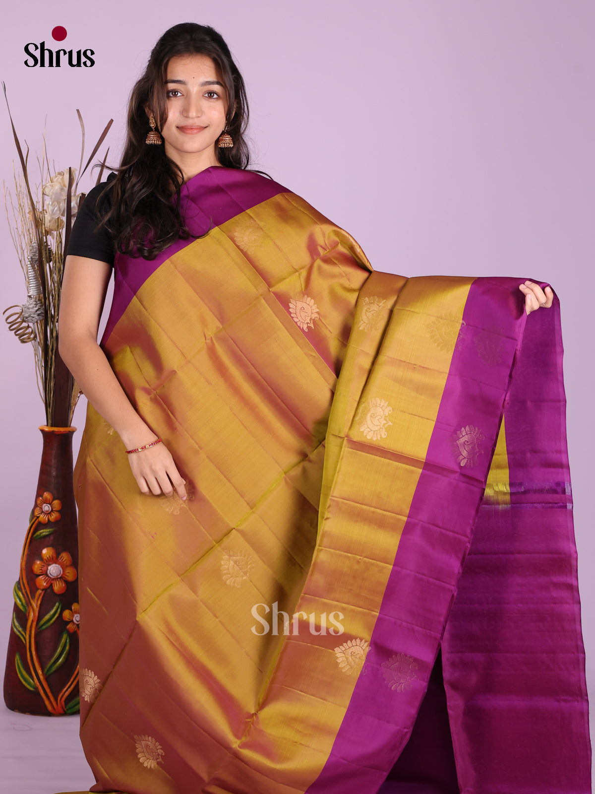 Mustard & Purple - Softsilk-halfpure Saree - Shop on Shrus.com