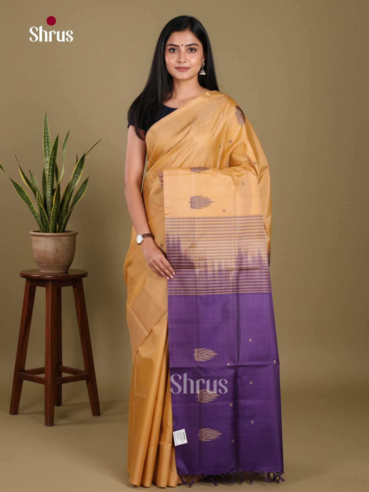 Sandal & Blue- Banana Pith without blouse Saree