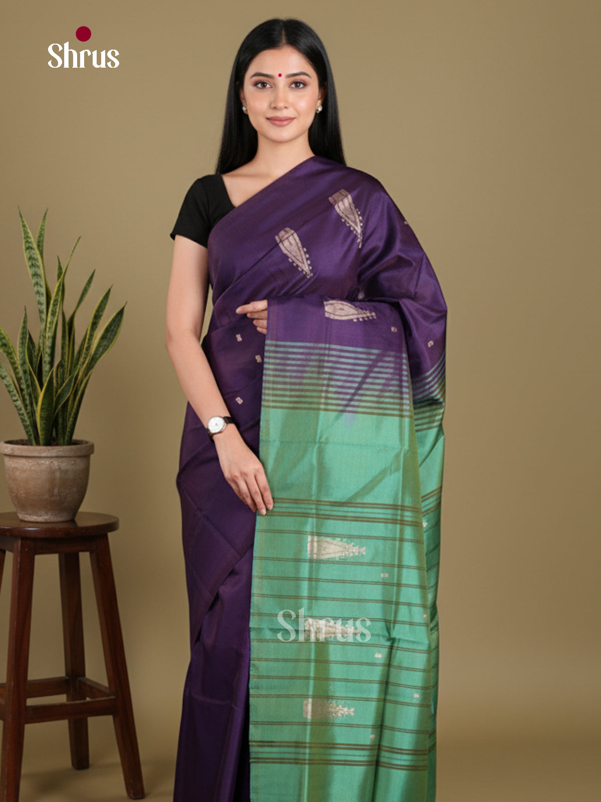 Violet & Green - Banana Pith without blouse Saree