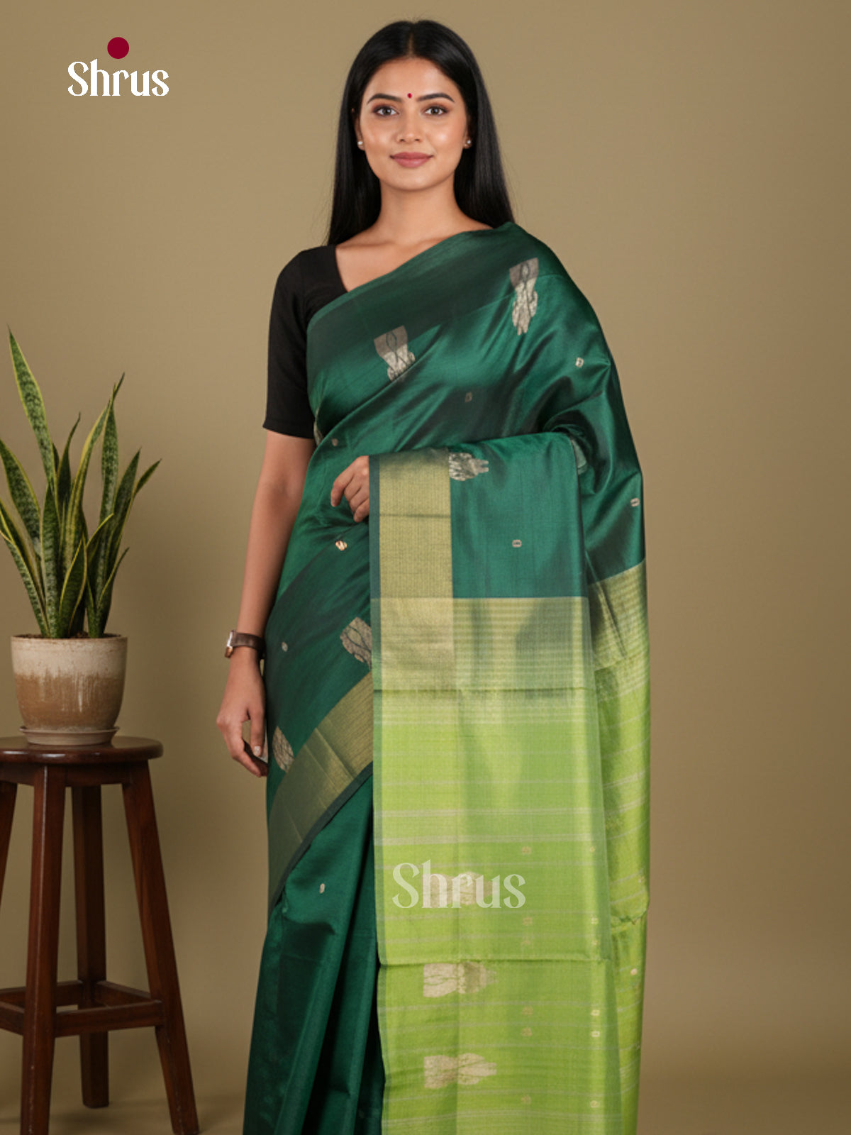 Green & Light Green - Banana Pith without blouse Saree
