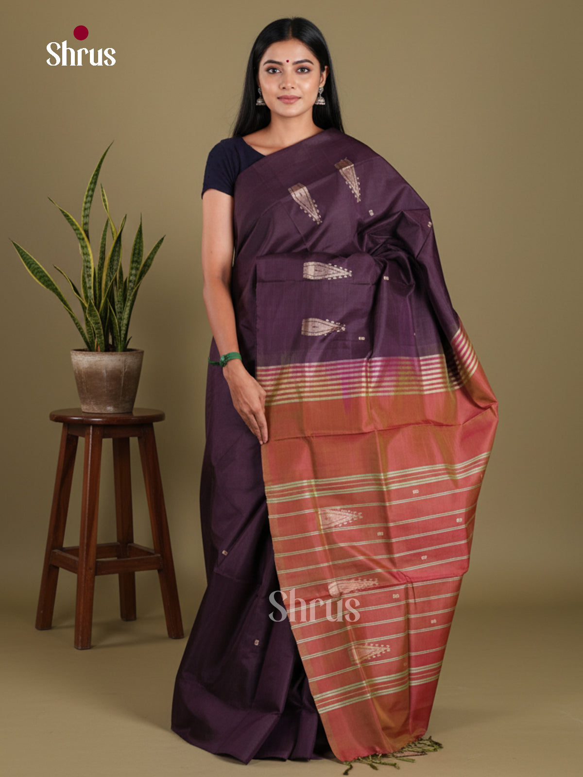 Jamun & Brown - Banana Pith without blouse Saree