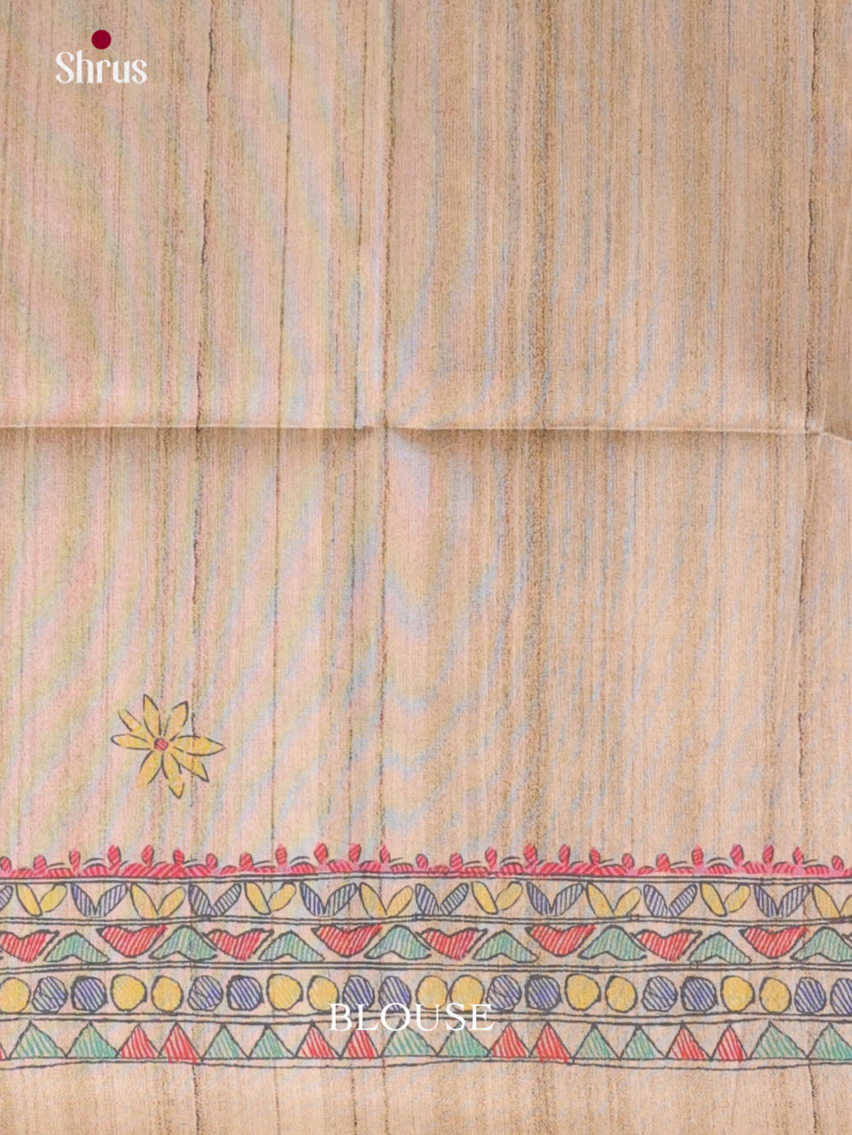 Cream - Printed Madhubani Saree