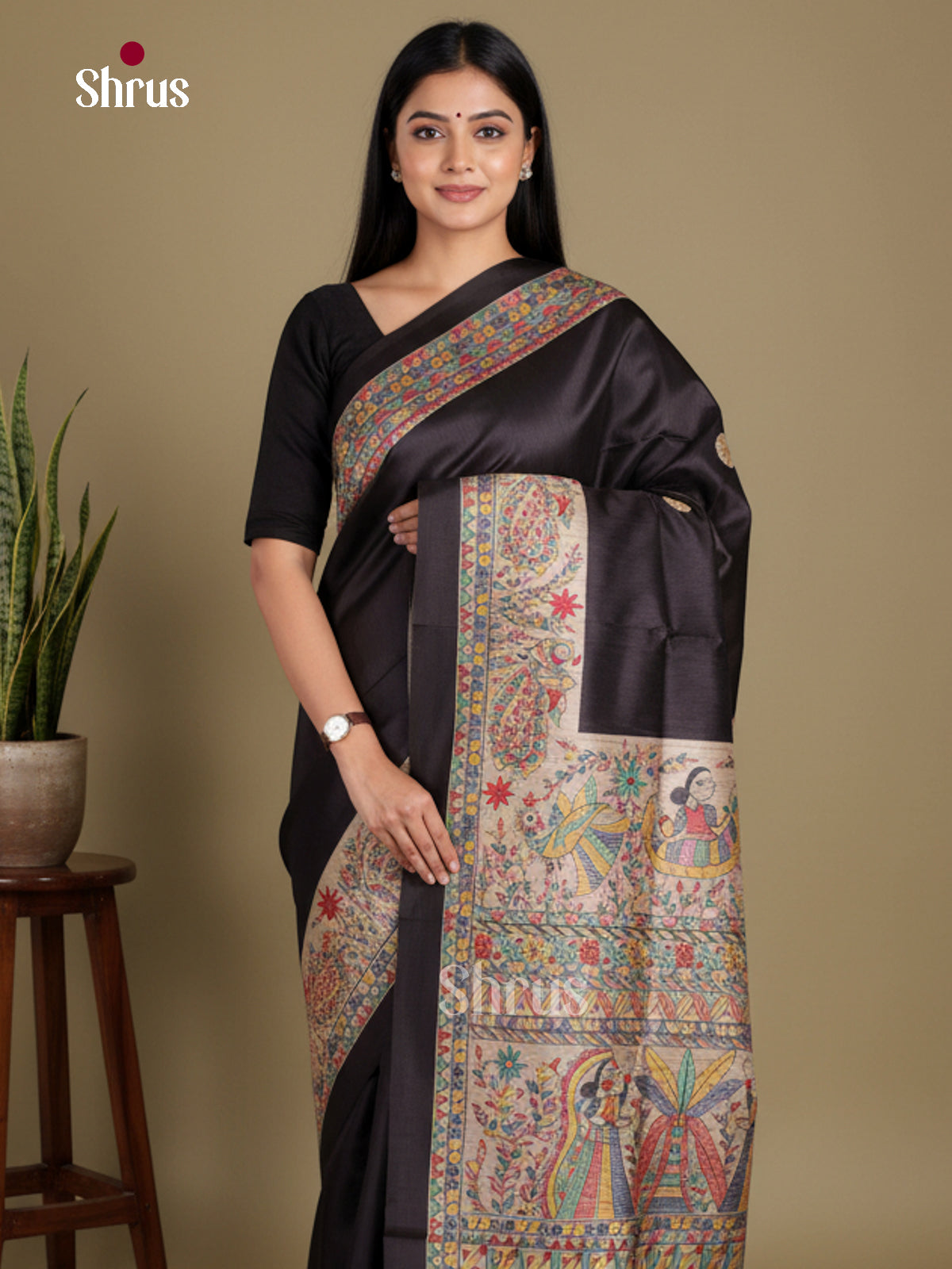 Black  - Printed Madhubani Saree