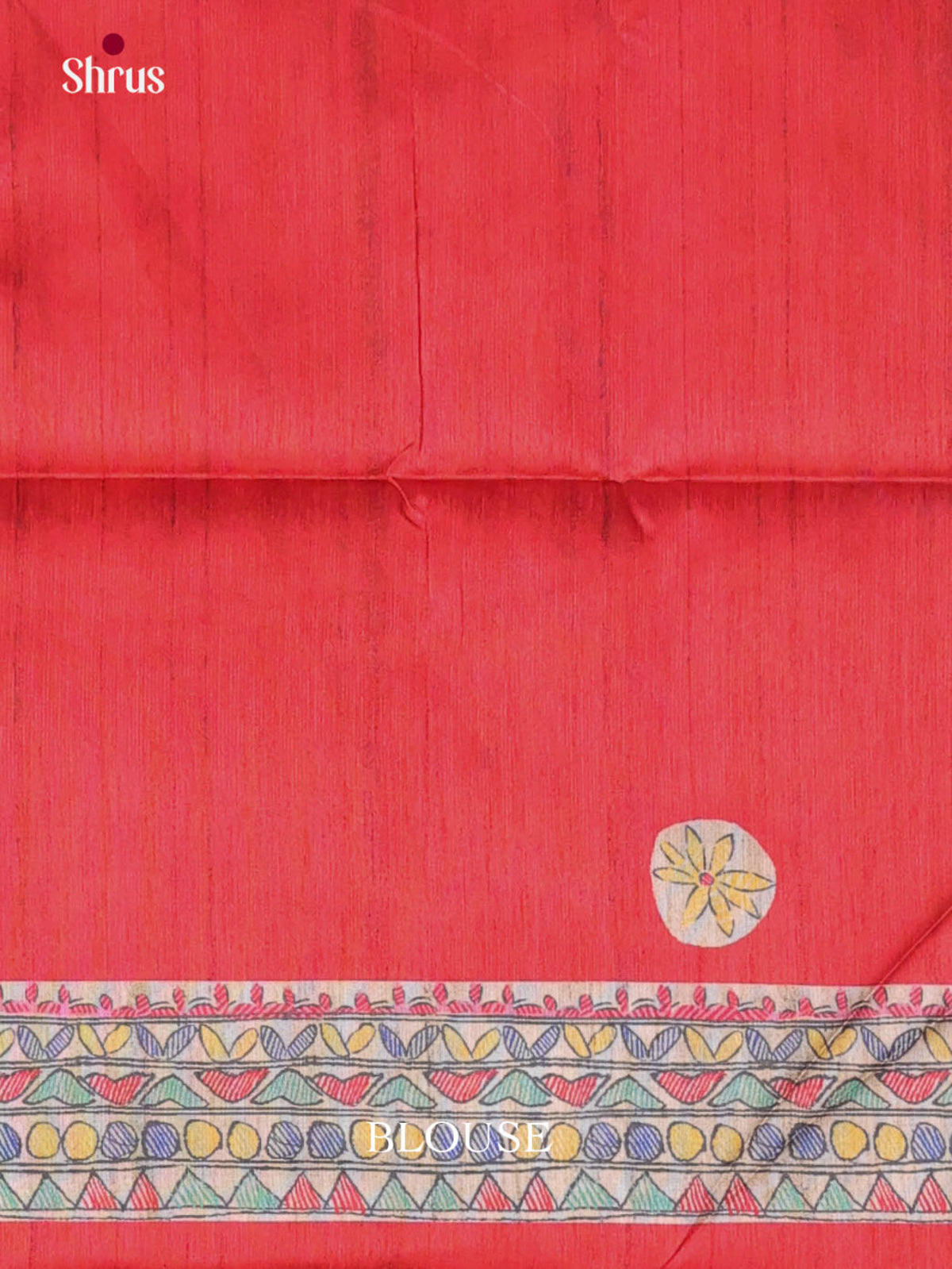 Red & Cream - Printed Madhubani Saree