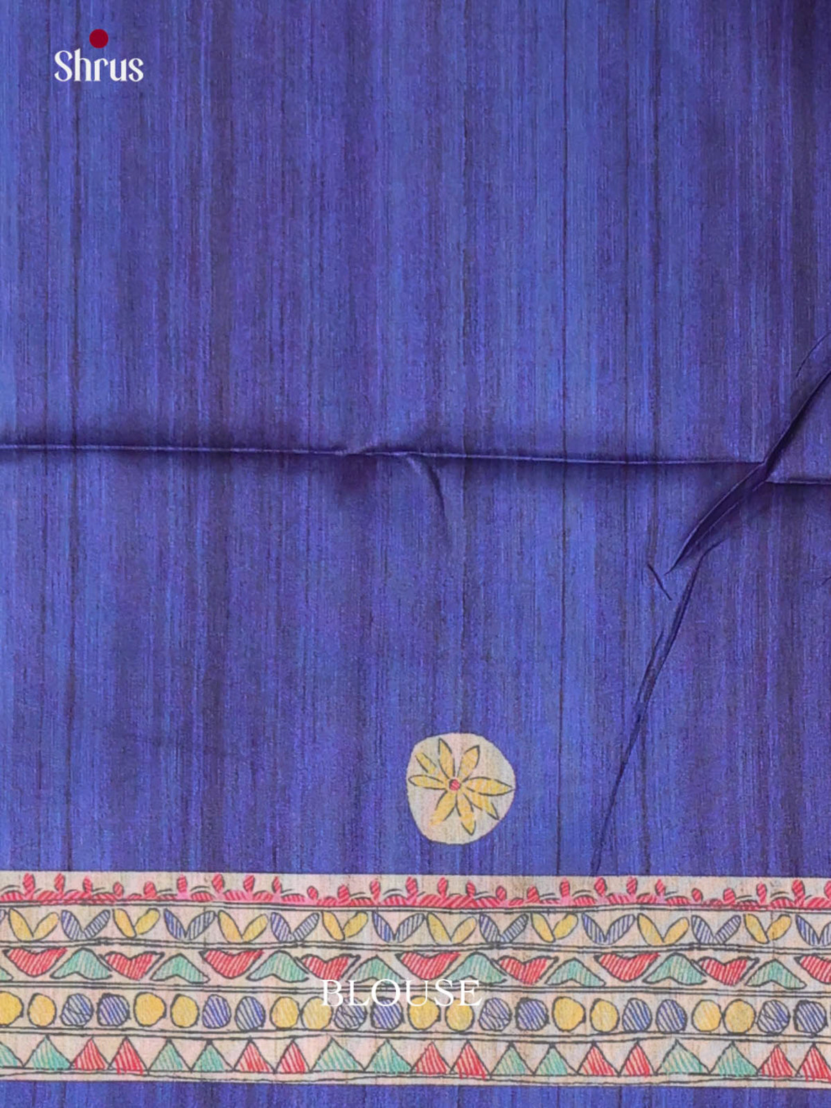 Blue & Cream - Printed Madhubani Saree