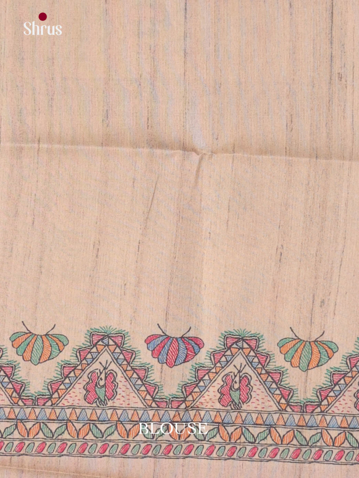 Violet & Cream - Printed Madhubani Saree