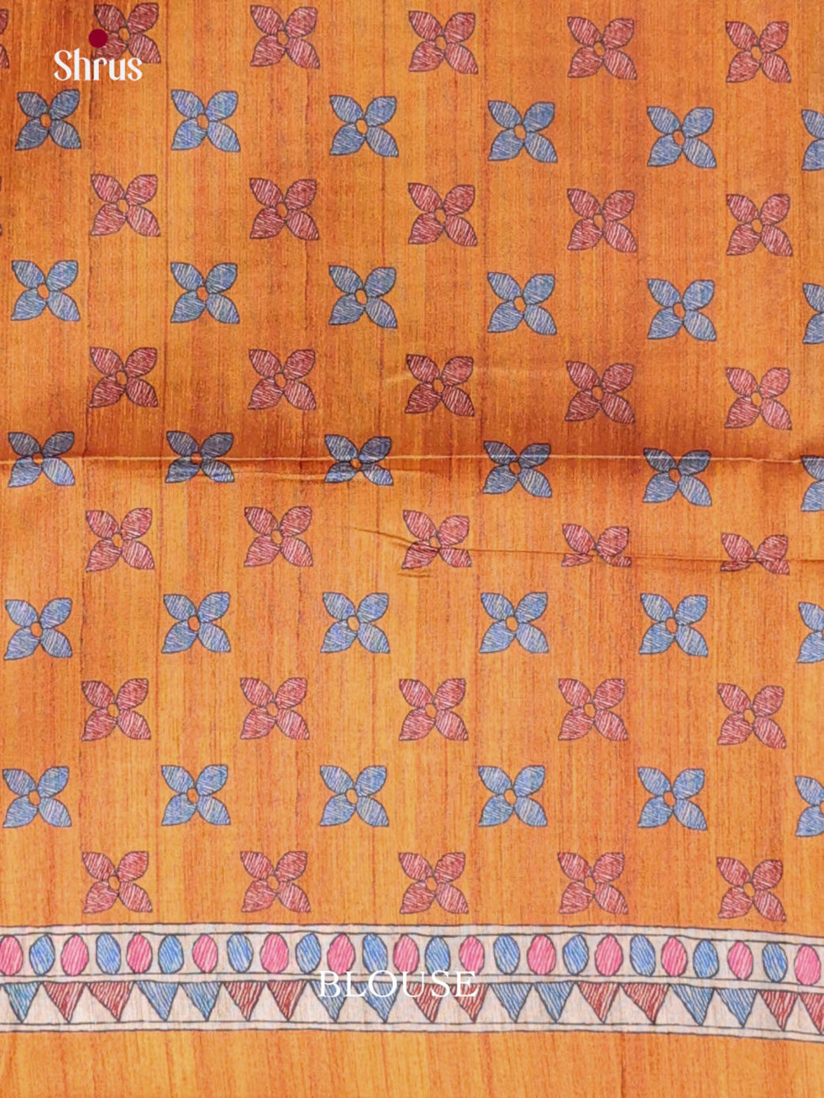 Orange & Cream - Printed Madhubani Saree