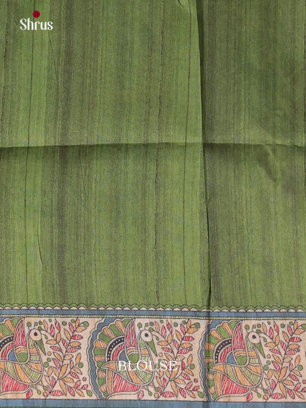Cream & Green  - Printed Madhubani Saree