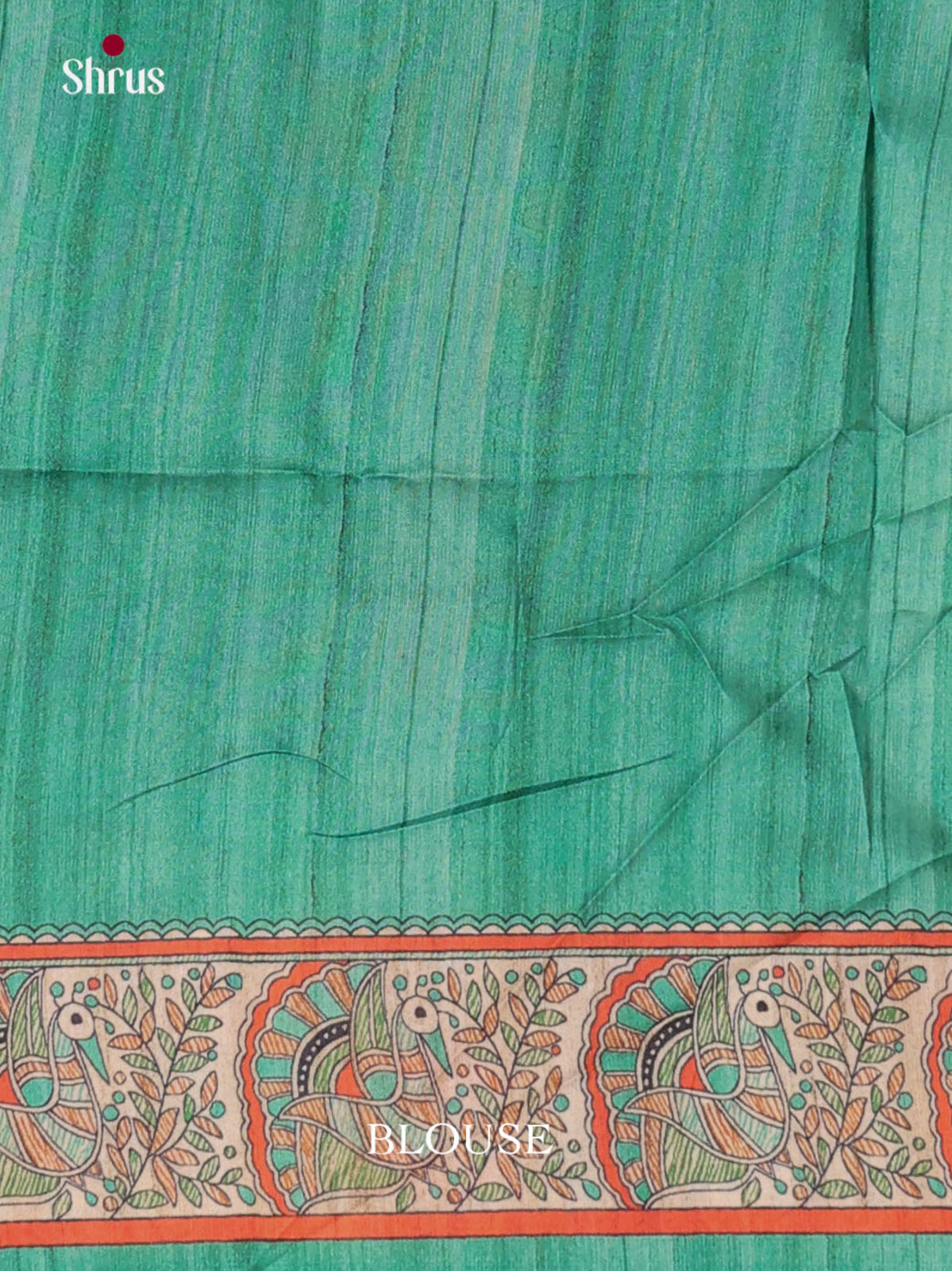 Cream & Green - Printed Madhubani Saree