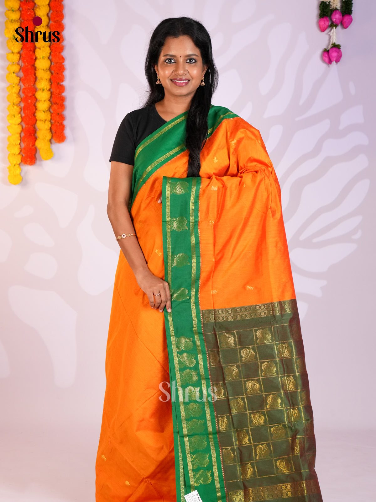 Orange & Green - Kalyani Cotton Saree