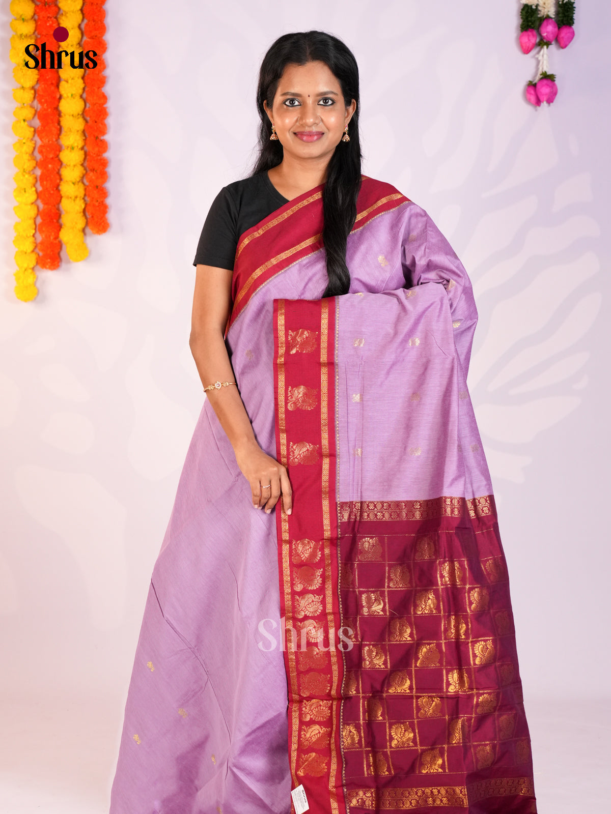 Lavender & maroon - Kalyani Cotton Saree